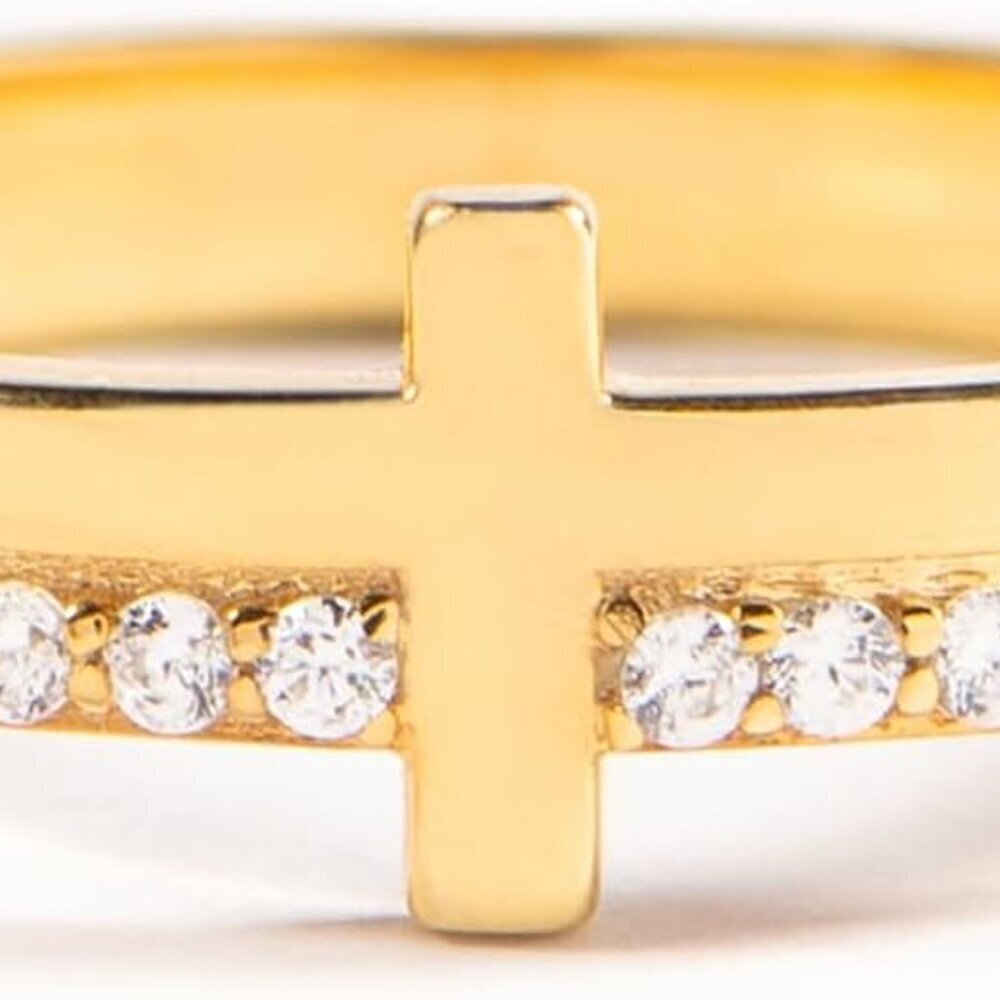 Sterling Silver Cross Ring 7mm Cubic Zirconia Dainty Christian Jewelry Gifts